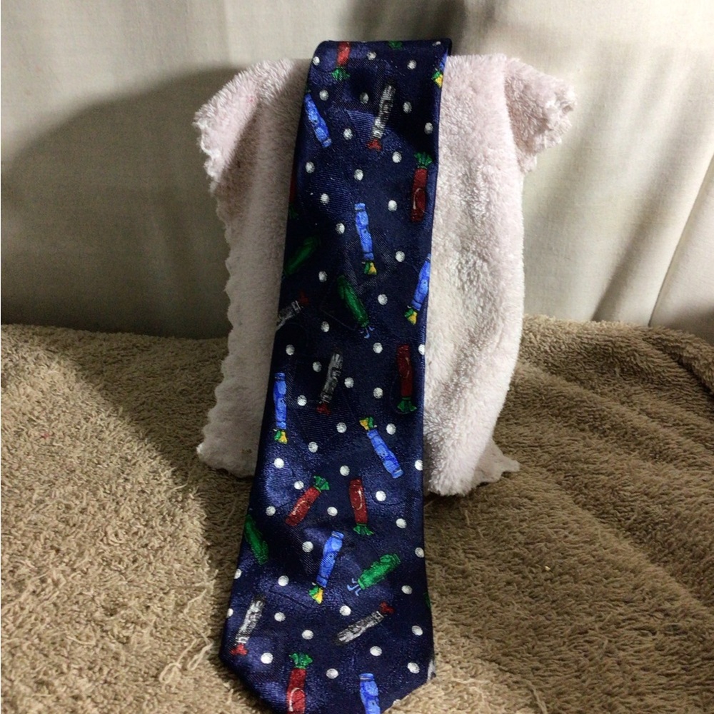 Classic Navy Men’s Tie with Colorful Bottle Motif